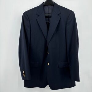 Brooks Brothers 346 Mens Navy Blue 100% Wool Blazer Gold Crest Buttons 43L 43LNG